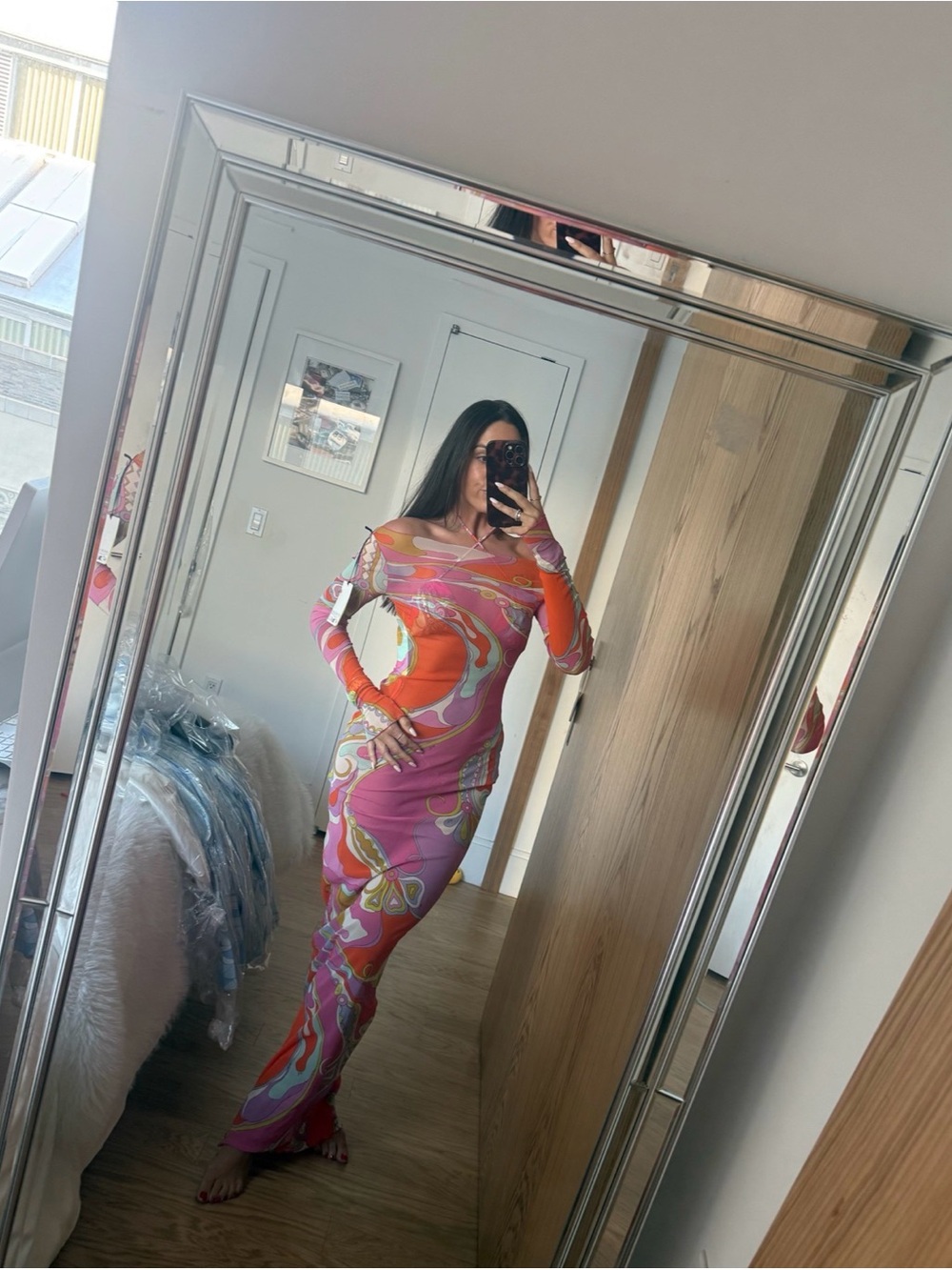 Orchidee Print Tulle Maxi Dress - Pink & Orange Swirl - Picture 4 of 4